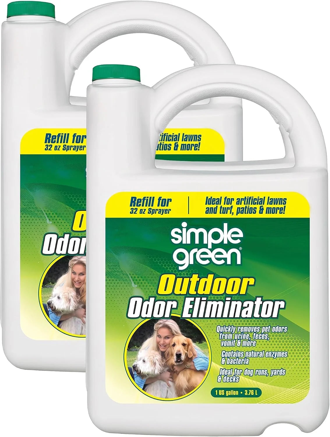 Simple Green Outdoor Odor Eliminator for Pets, Dogs, 1 gallon Refill - Ideal for Artificial Lawns & Patio, Milky White (Pack of 2)