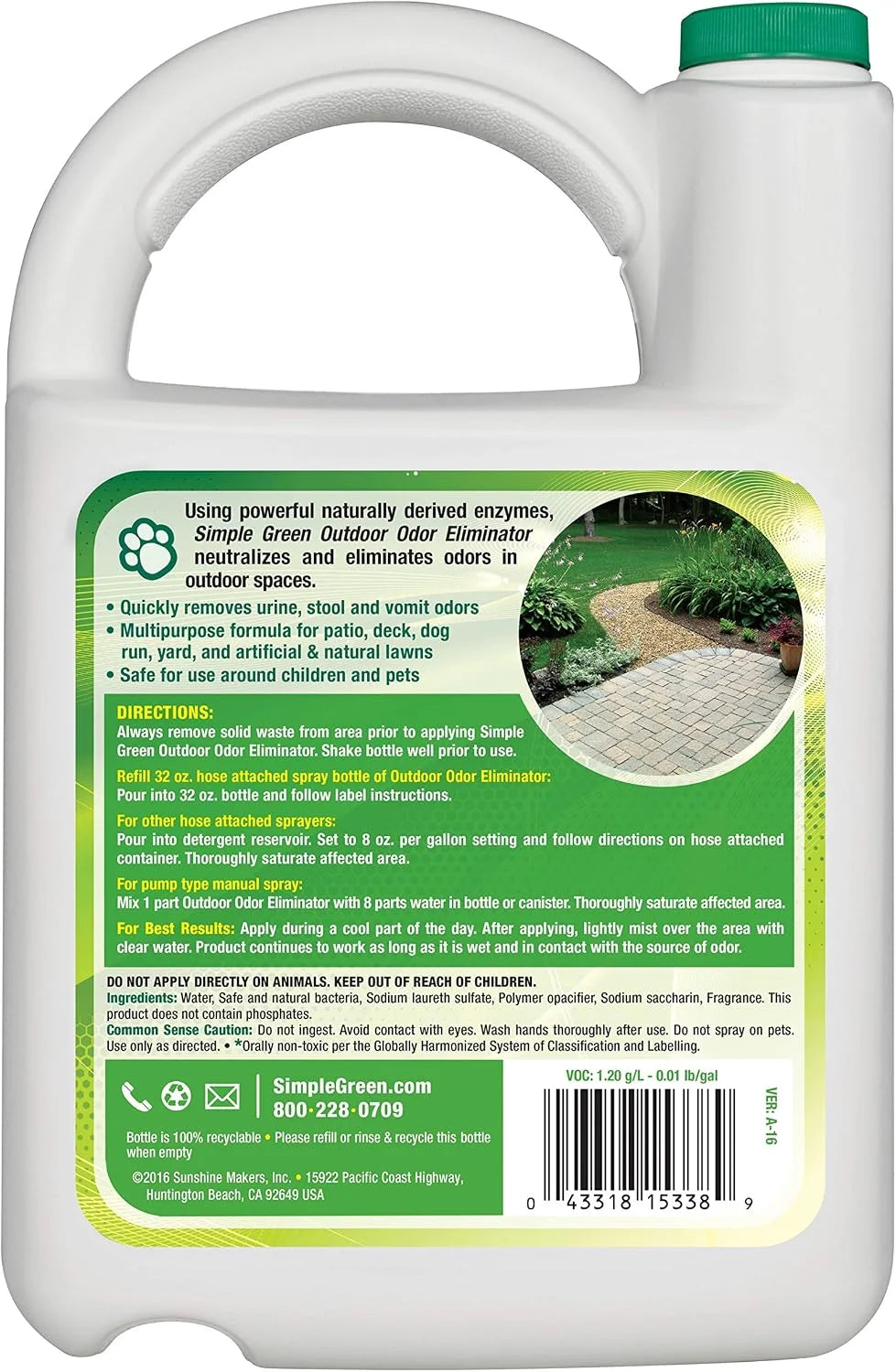 Simple Green Outdoor Odor Eliminator for Pets, Dogs, 1 gallon Refill - Ideal for Artificial Lawns & Patio, Milky White (Pack of 2)