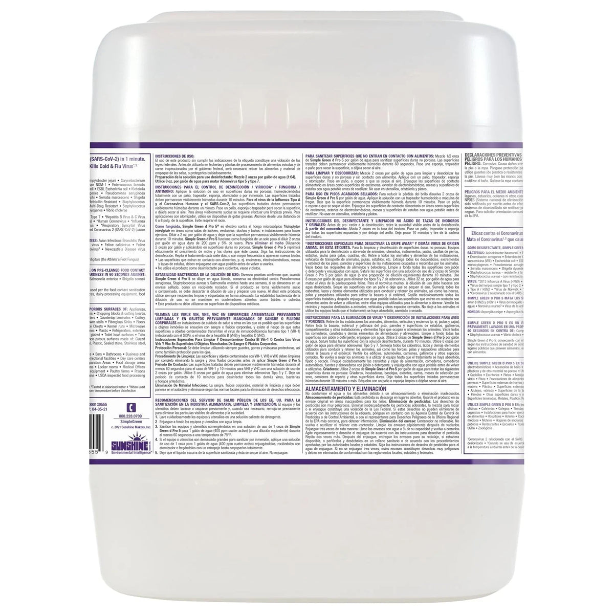 Simple Green 30505 d Pro 5 One-Step Disinfectant, 5 Gallon Pail