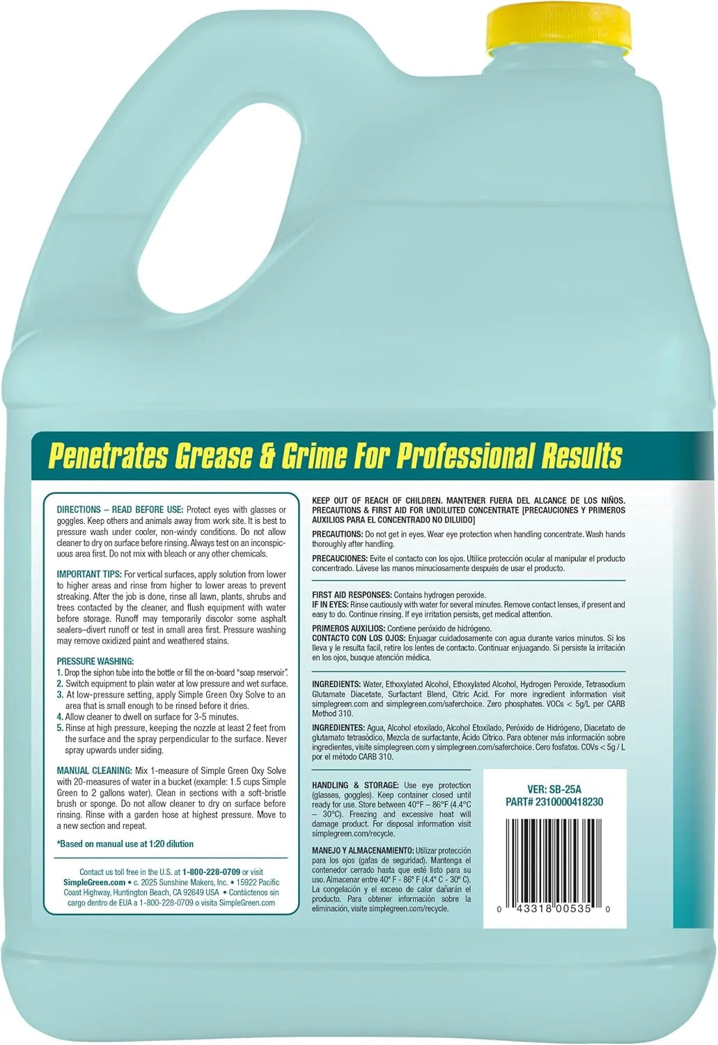 Simple Green Oxy Solve Total Outdoor Cleaner Concentrate, Pressure Washer & Manual Use, EPA Safer Choice Certified, Peroxide Cleaner for Wood, Concrete, Vinyl & More