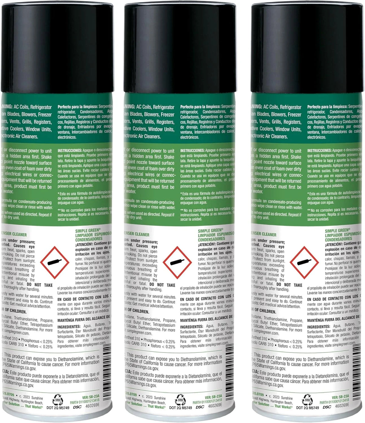 Simple Green Foaming Coil & Condenser Cleaner, 20 Oz Aerosol, 3 Pack, HVAC